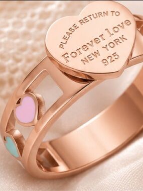 Designer Inspired Pink Heart Cutout Band Ring Size 9 Rose Gold